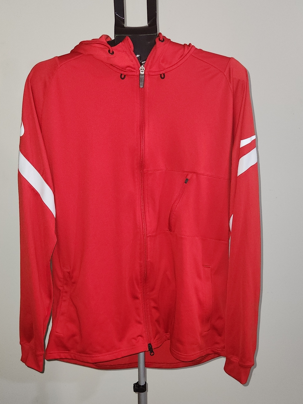 Nike Men's Drifit Strike 21 Full Zip Hooded Soccer Jacket in Red/White. Size XL.